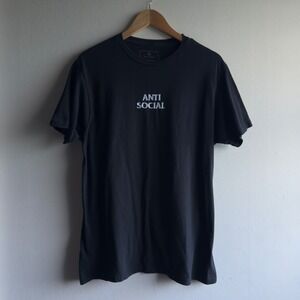 Red Eight Anti Social Embroidered T-Shirt Mens Large Black Streetwear Minimalist